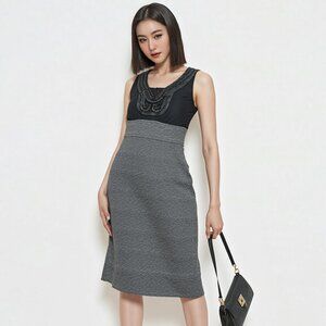 ECI Elegant Dress Two-Tone Sleeveless Sheath Black & Grey Size 8 NWT